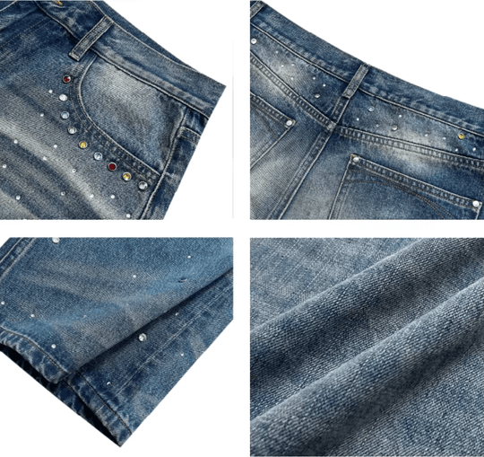 S45 Gemstone and Rhinestone Studded Washed Jeans | Face 3 Face