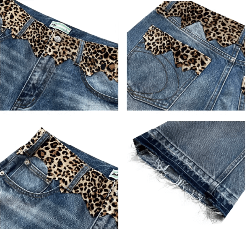 S45 Leopard Patchwork Washed Flared Jeans | Face 3 Face