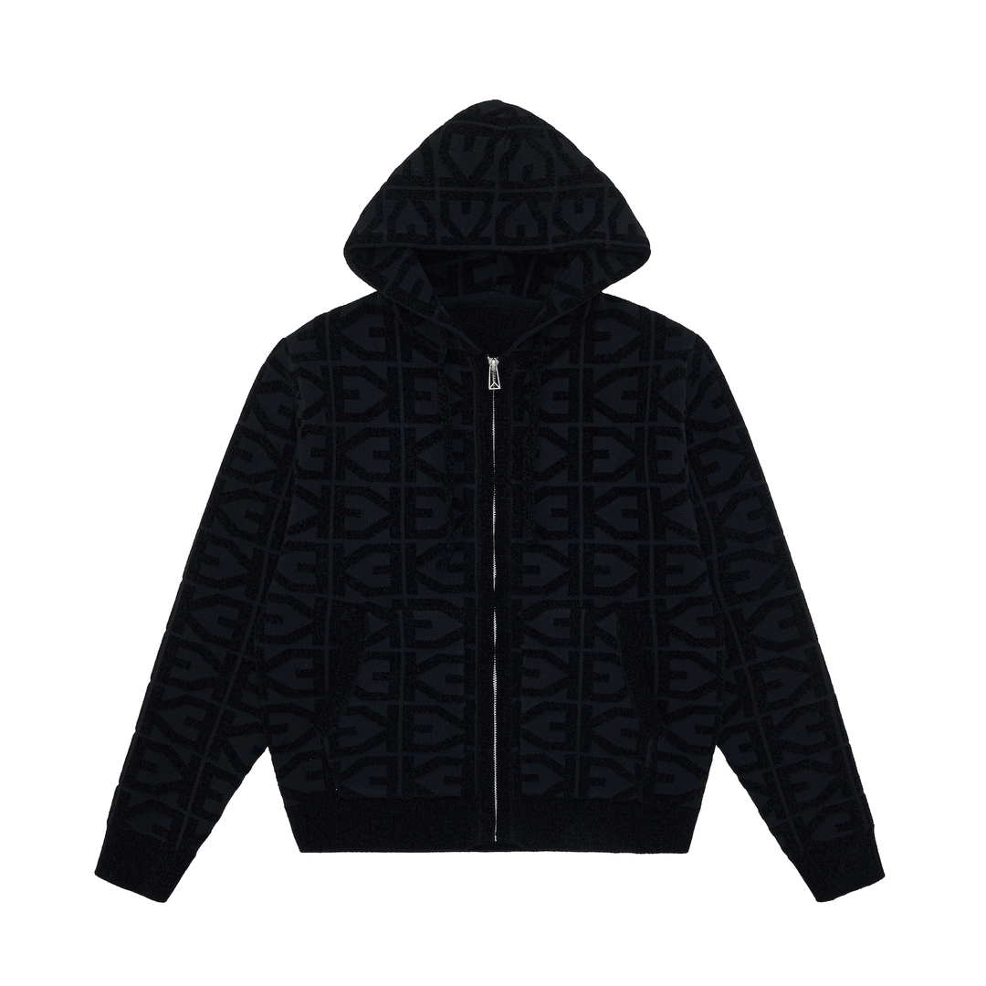 EVILKNIGHT(EK) Jacquard Logo Knit Zip Up Hoodie