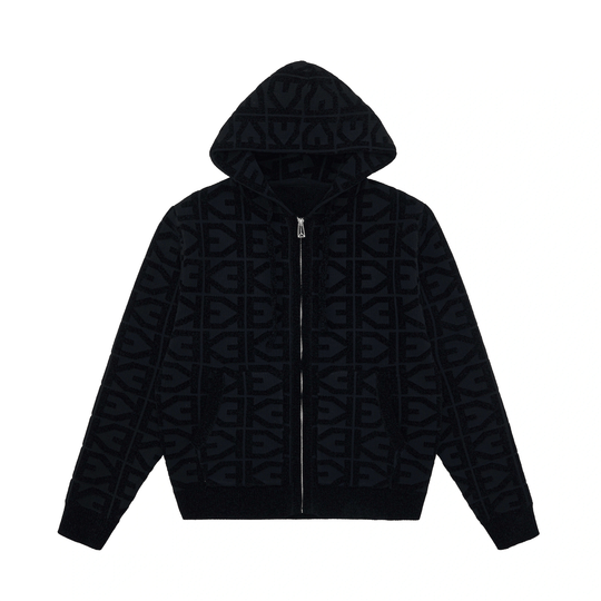 EVILKNIGHT(EK) Jacquard Logo Knit Zip Up Hoodie