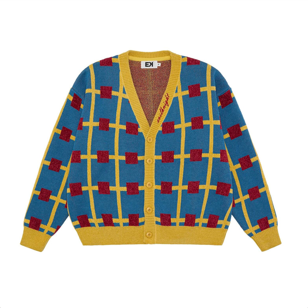 EVILKNIGHT(EK) Multicolor Checkerboard Knit Cardigan