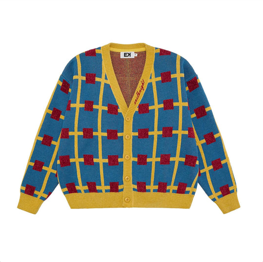 EVILKNIGHT(EK) Multicolor Checkerboard Knit Cardigan