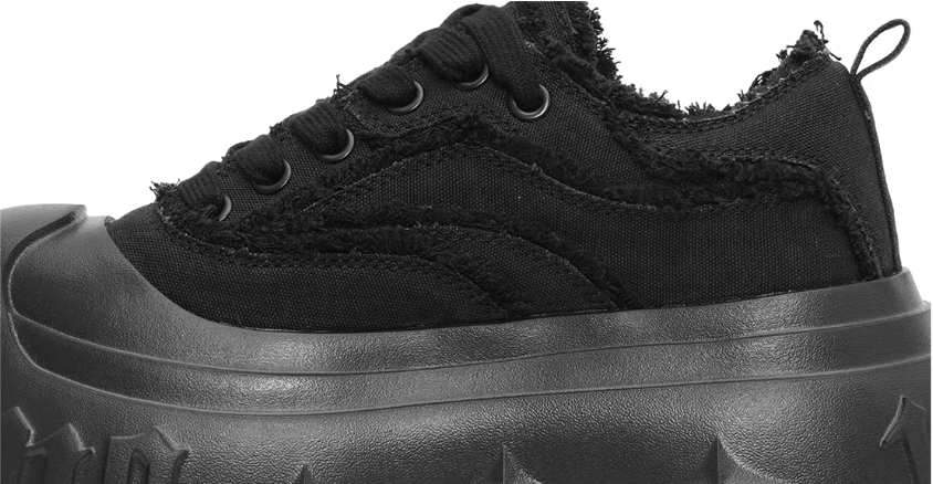 1807 INF-008 Gothic Lace Up Canvas All Black Chunky Sneakers | Face 3 Face