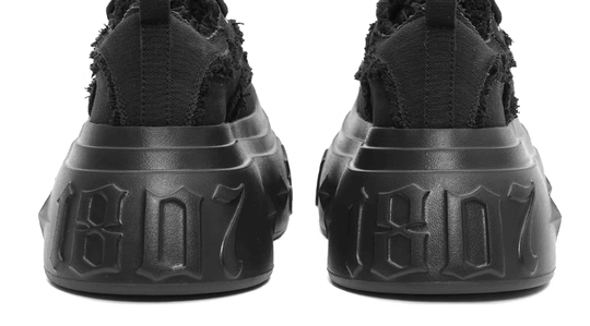 1807 INF-008 Gothic Lace Up Canvas All Black Chunky Sneakers | Face 3 Face