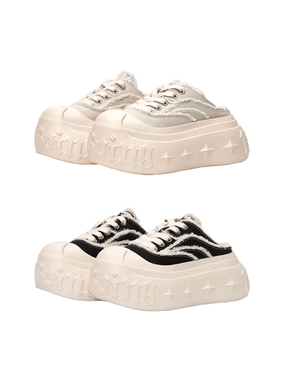 1807 INF-008 Gothic Lace Up Canvas Chunky Half Sneakers | Face 3 Face