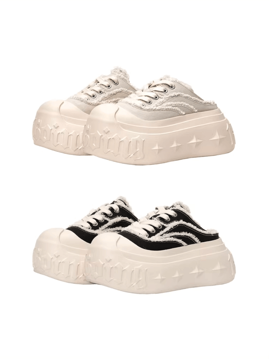 1807 INF-008 Gothic Lace Up Canvas Chunky Half Sneakers | Face 3 Face