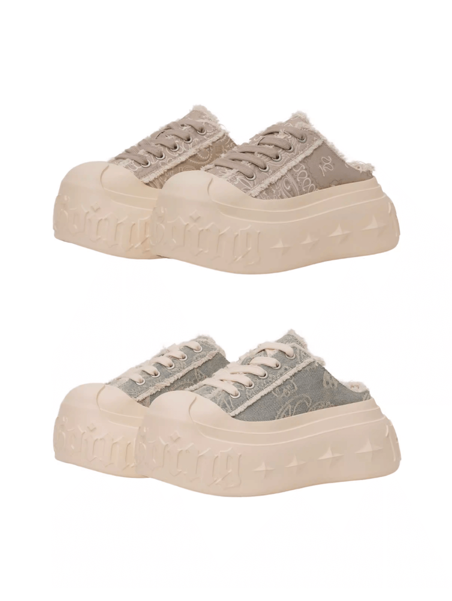 1807 INF-008 Gothic Lace Up Canvas Paisley Chunky Half Sneakers | Face 3 Face