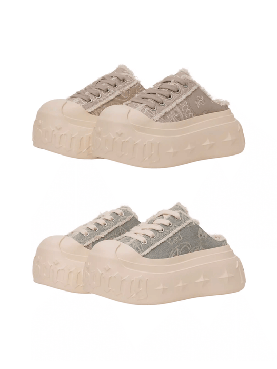 1807 INF-008 Gothic Lace Up Canvas Paisley Chunky Half Sneakers | Face 3 Face