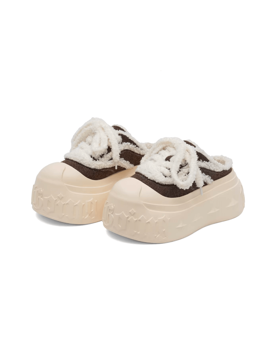 1807 INF-008 Gothic Lace Up Shearling Chunky Half Sneakers | Face 3 Face