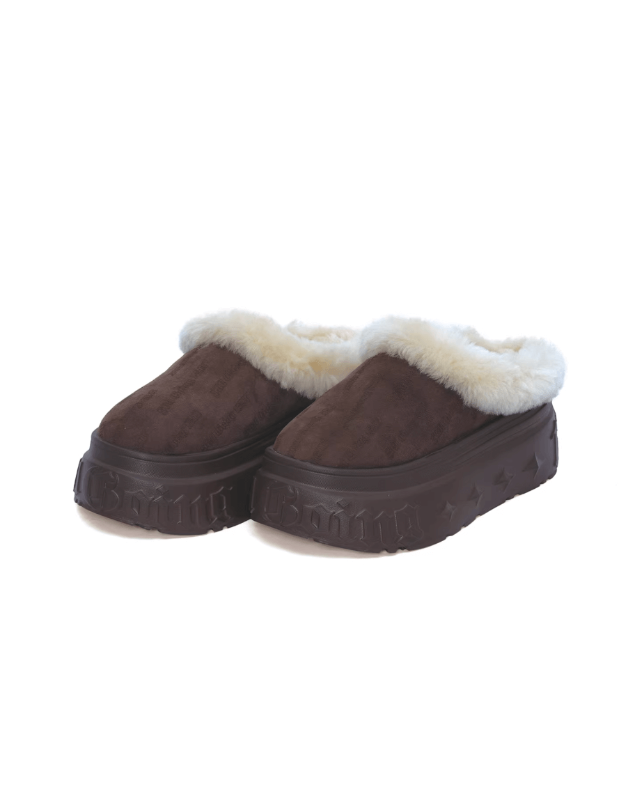 1807 INF-010 Gothic Brown Shearling Chunky Platform Clogs | Face 3 Face
