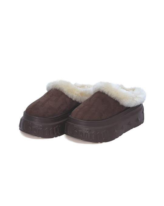 1807 INF-010 Gothic Brown Shearling Chunky Platform Clogs | Face 3 Face