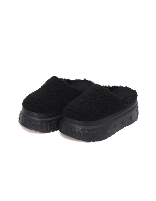 1807 INF-010 Gothic Black Teddy Chunky Platform Clogs | Face 3 Face