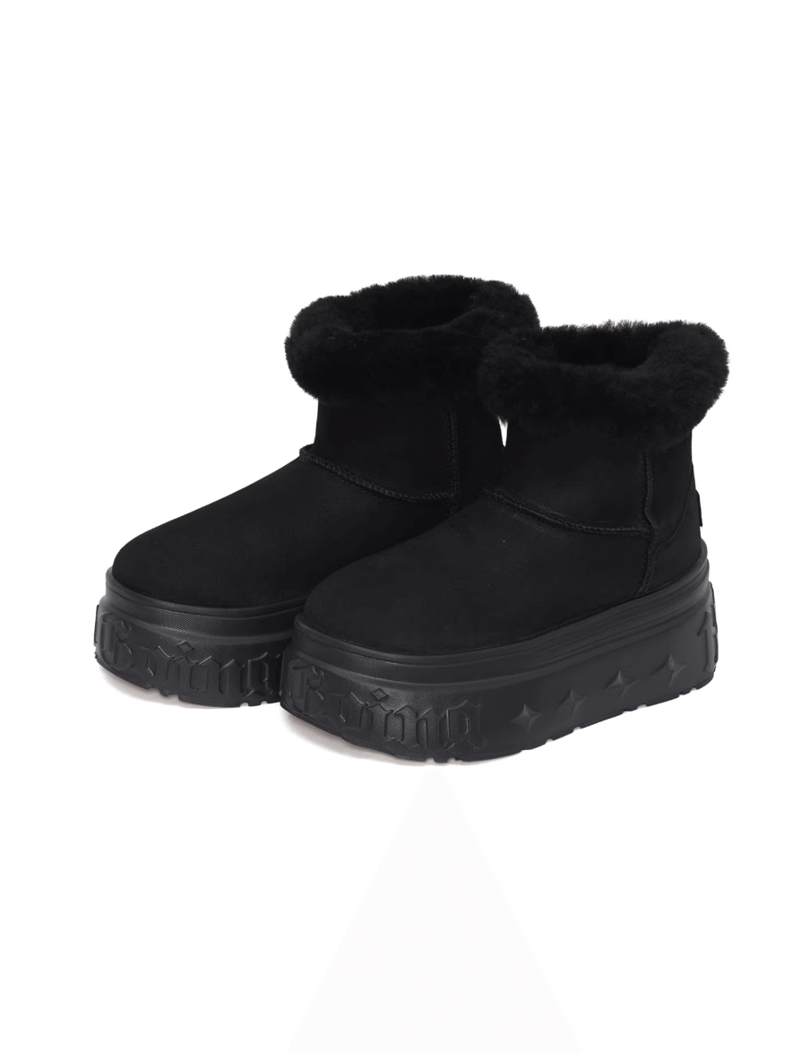 1807 INF-010 Gothic Black Chunky Platform Shearling Boots | Face 3 Face