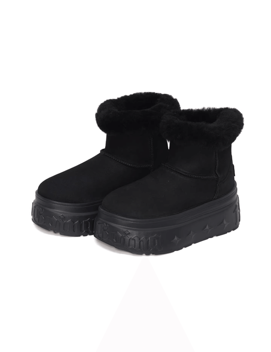 1807 INF-010 Gothic Black Chunky Platform Shearling Boots | Face 3 Face