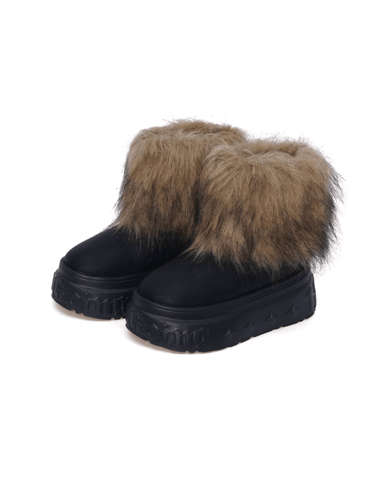 1807 INF-010 Gothic Chunky Platform Faux Fur Trim Shearling Boots | Face 3 Face
