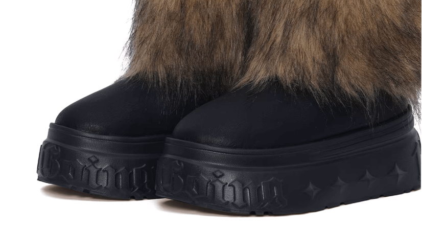 1807 INF-010 Gothic Chunky Platform Faux Fur Trim Shearling Boots | Face 3 Face
