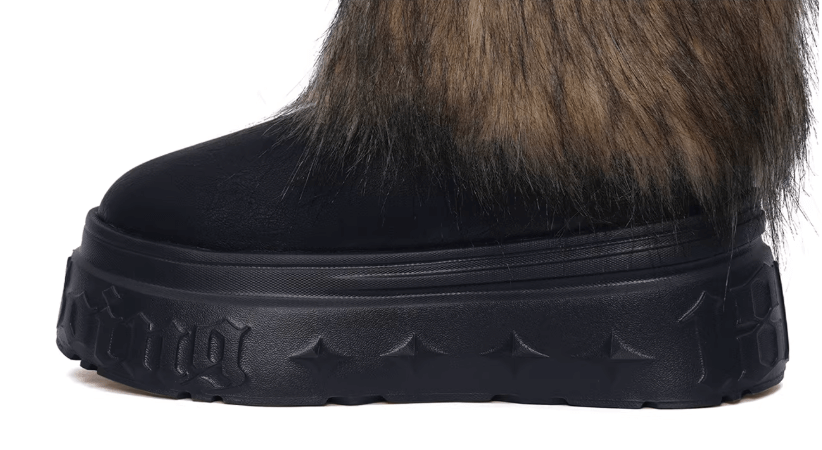 1807 INF-010 Gothic Chunky Platform Faux Fur Trim Shearling Boots | Face 3 Face
