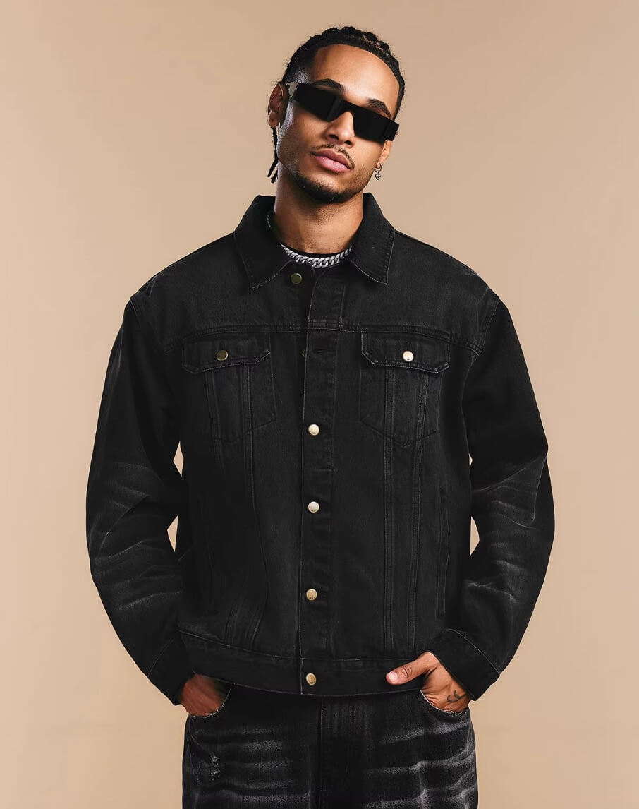 1807 Cat Whiskers Washed Black Denim Jacket | Face 3 Face