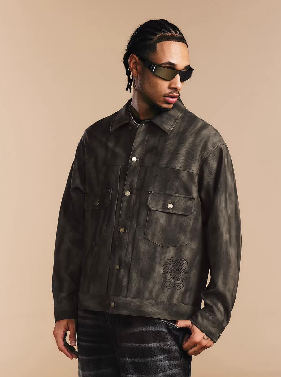 1807 ROLLTHEDICE Cat Eye Stone Embellished PU Leather Jacket | Face 3 Face