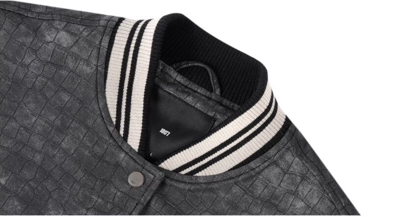 1807 In Here Crocodile PU Leather Varsity Jacket | Face 3 Face