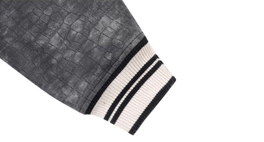 1807 In Here Crocodile PU Leather Varsity Jacket | Face 3 Face
