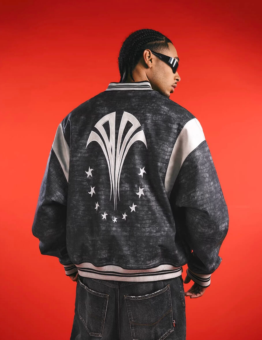 1807 In Here Crocodile PU Leather Varsity Jacket | Face 3 Face