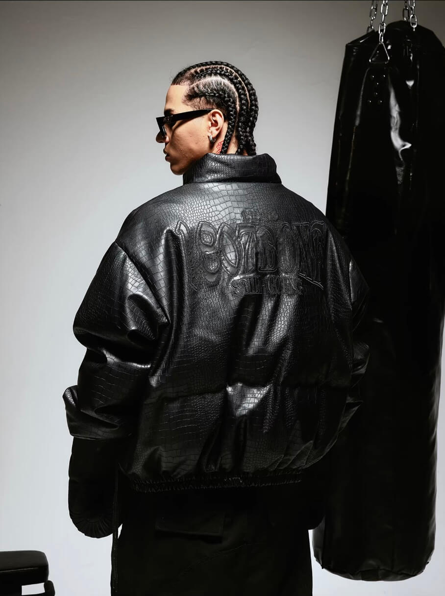 1807 Crocodile Embossed PU Leather Down Jacket | Face 3 Face