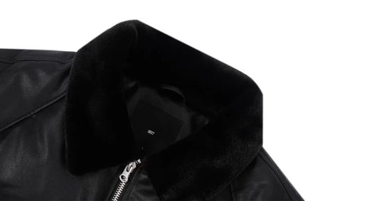 1807 Fur Collar PU Leather Down Jacket | Face 3 Face