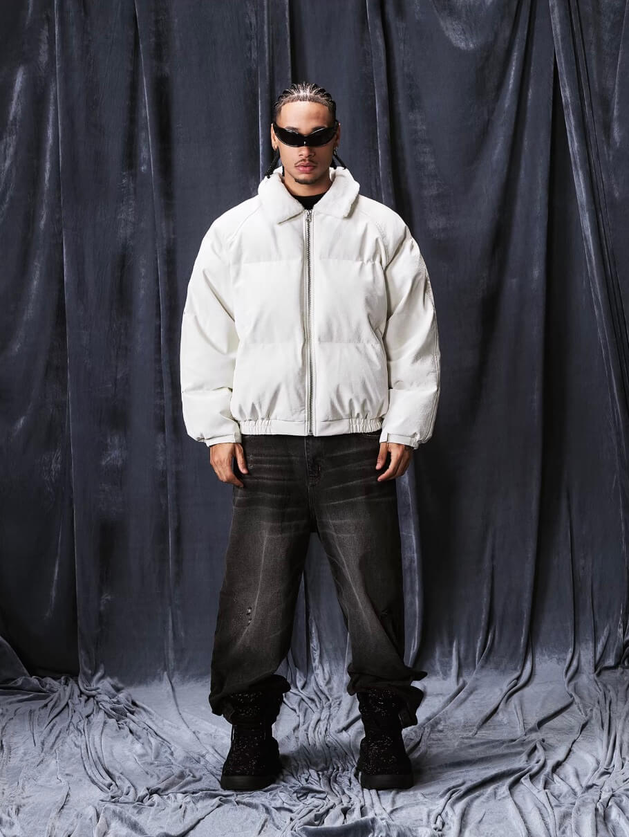 1807 Fur Collar PU Leather Down Jacket | Face 3 Face