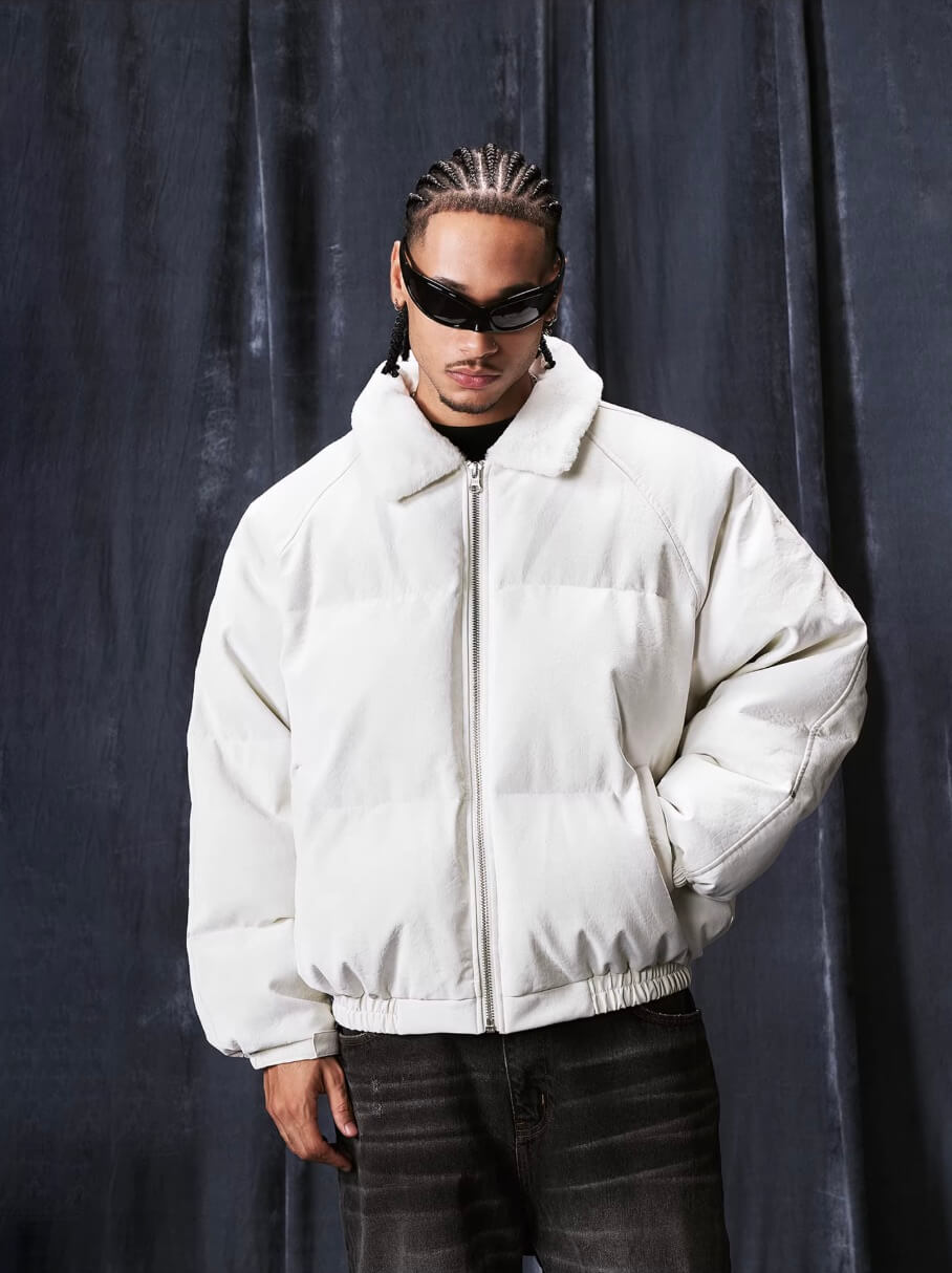 1807 Fur Collar PU Leather Down Jacket | Face 3 Face