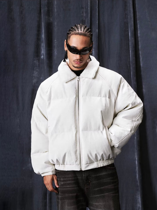 1807 Fur Collar PU Leather Down Jacket | Face 3 Face
