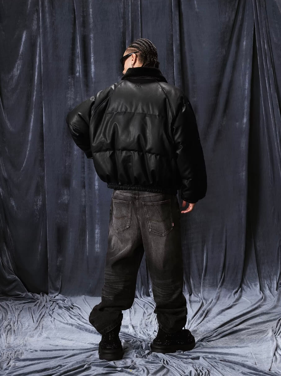 1807 Fur Collar PU Leather Down Jacket | Face 3 Face