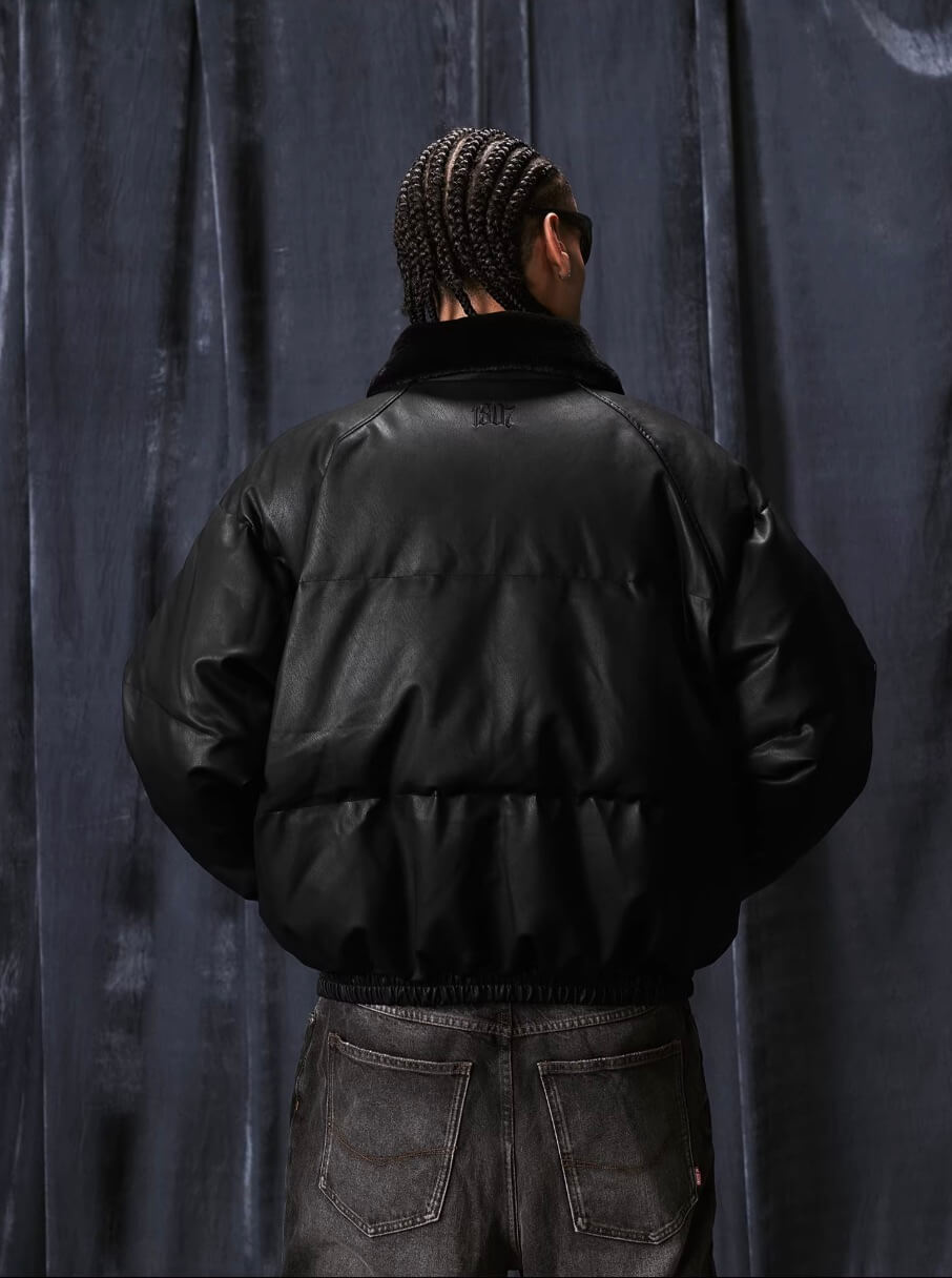 1807 Fur Collar PU Leather Down Jacket | Face 3 Face