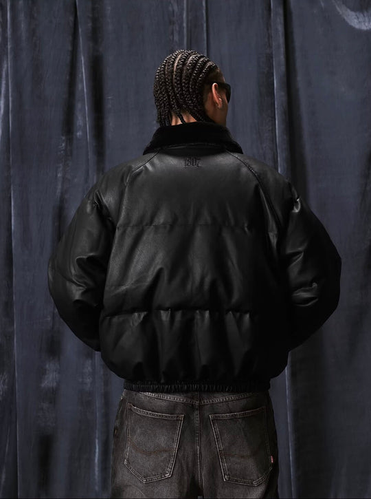 1807 Fur Collar PU Leather Down Jacket | Face 3 Face