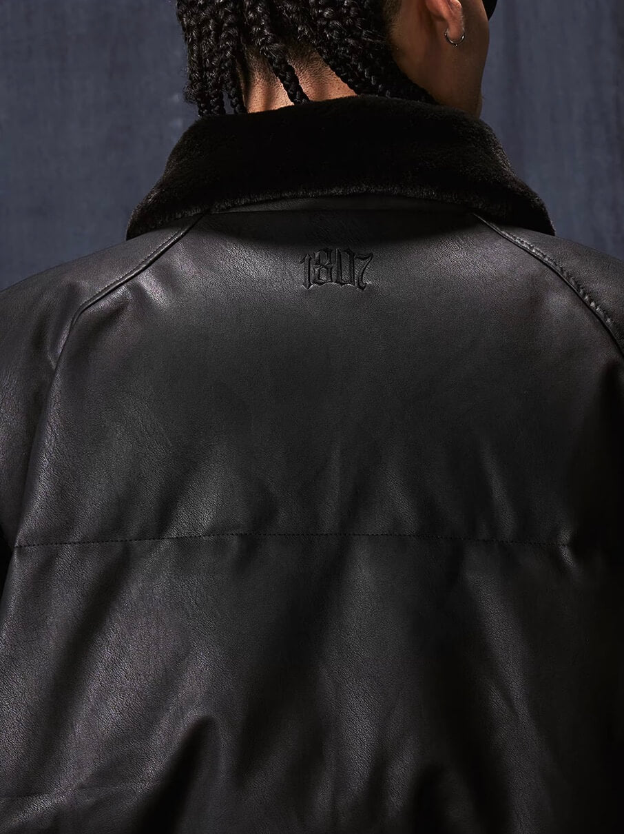 1807 Fur Collar PU Leather Down Jacket | Face 3 Face