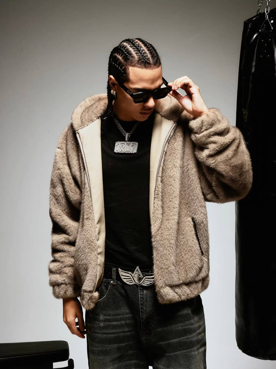 1807 Eco Faux Mink Fur Hooded Jacket | Face 3 Face