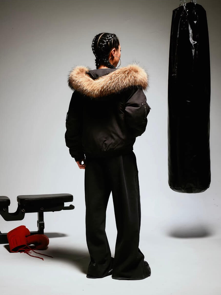 1807 Faux Fur Hood Trim Bomber Jacket | Face 3 Face