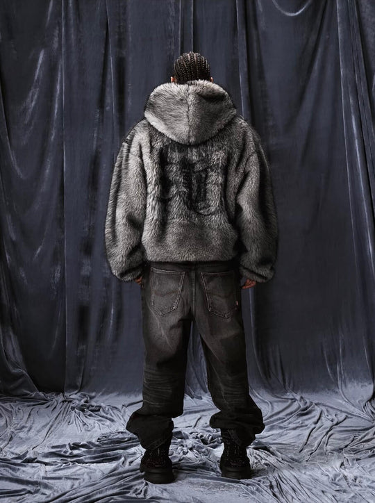 1807 Eco Faux Fur Digital Print Hooded Jacket | Face 3 Face