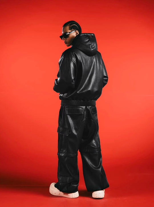 1807 Racing PU Leather Hooded Bomber Jacket | Face 3 Face