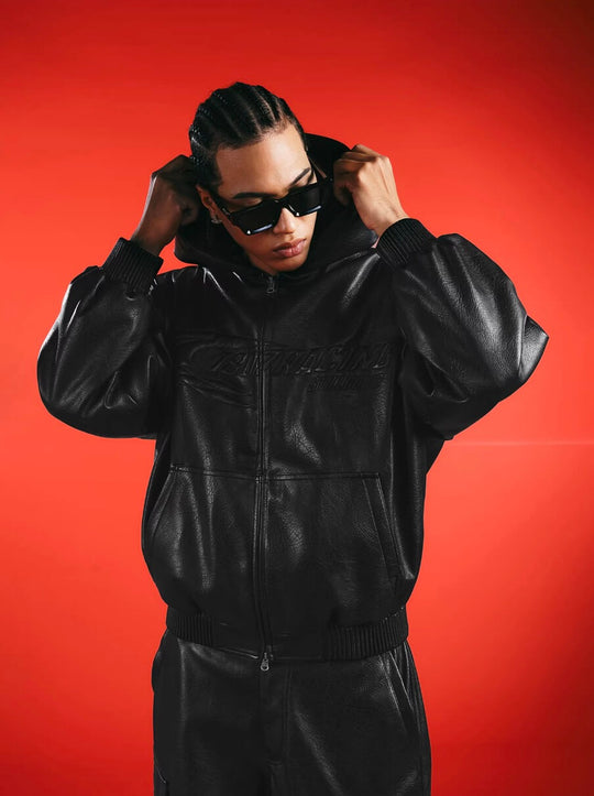 1807 Racing PU Leather Hooded Bomber Jacket | Face 3 Face