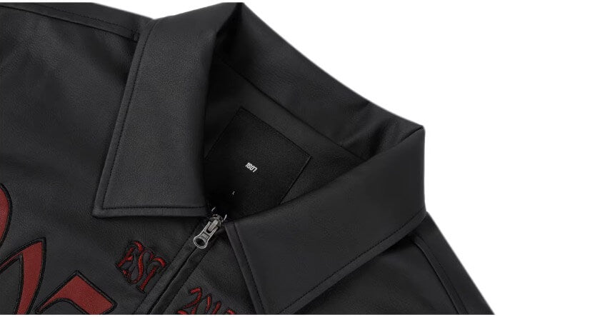 1807 Embroidered Patch PU Leather Racing Jacket | Face 3 Face