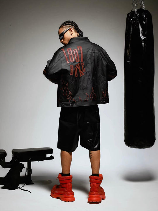 1807 Embroidered Patch PU Leather Racing Jacket | Face 3 Face