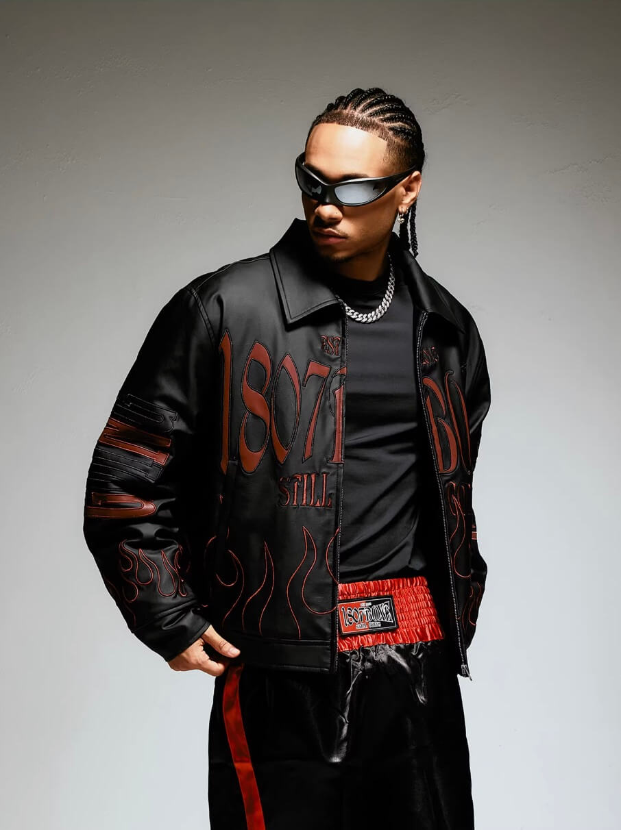 1807 Embroidered Patch PU Leather Racing Jacket | Face 3 Face