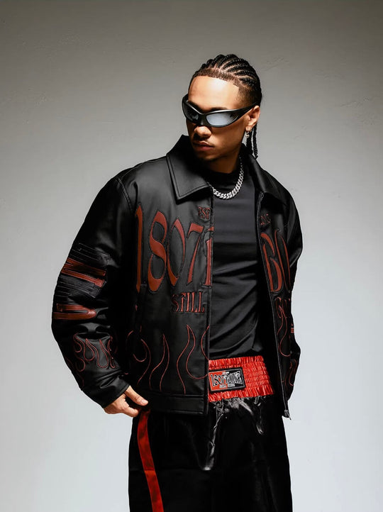 1807 Embroidered Patch PU Leather Racing Jacket | Face 3 Face