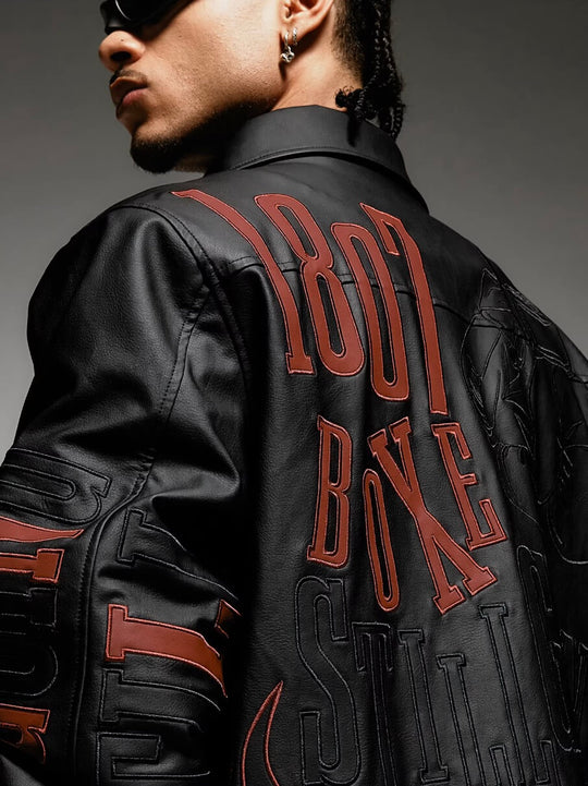 1807 Embroidered Patch PU Leather Racing Jacket | Face 3 Face