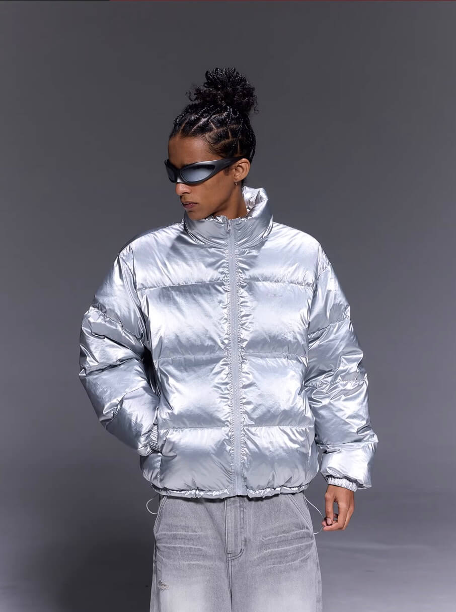 1807 Glossy Silver Down Jacket | Face 3 Face