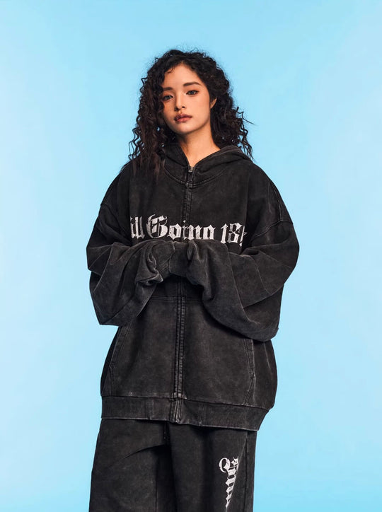 1807 Gothic Printed Washed Zip Up Hoodie | Face 3 Face