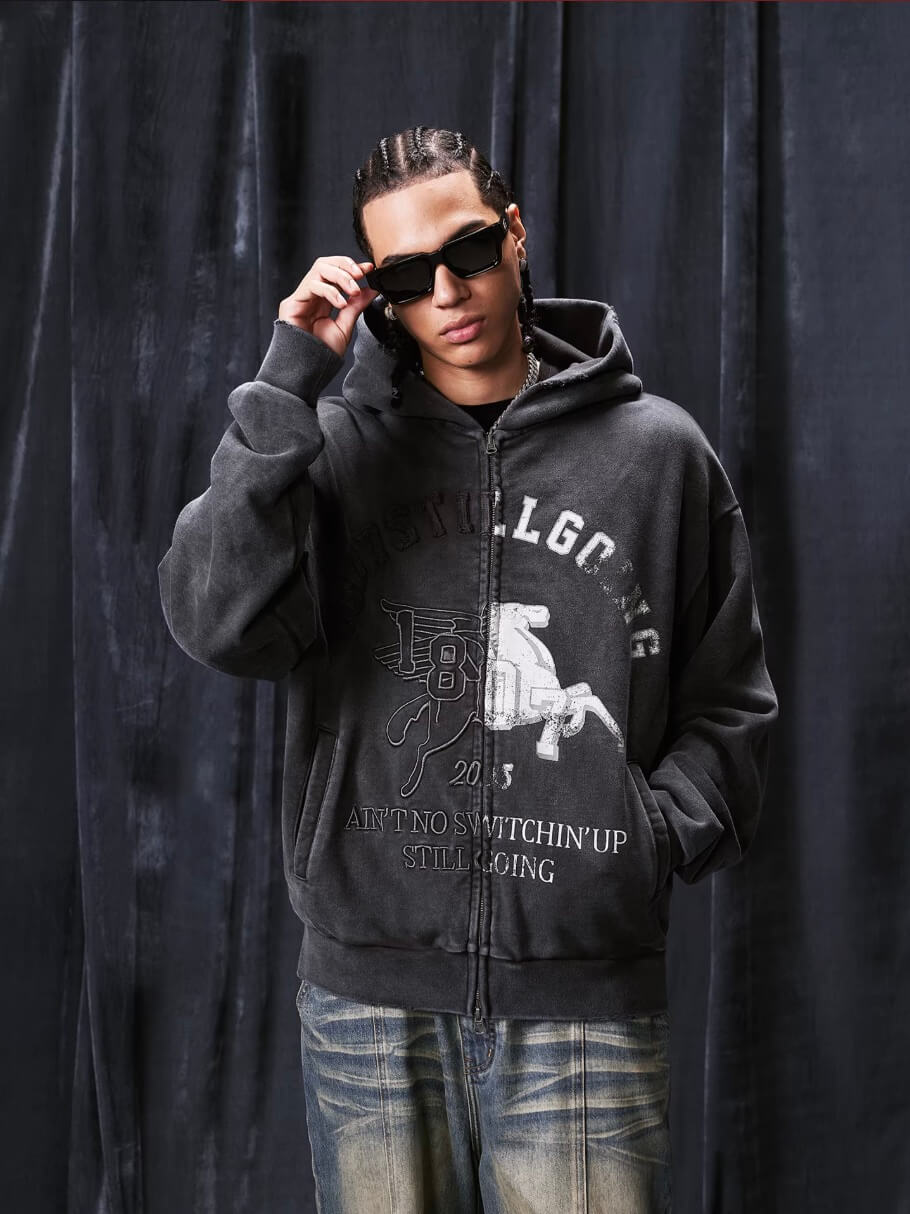 1807 Pegasus Wash Fade Zip Up Hoodie | Face 3 Face