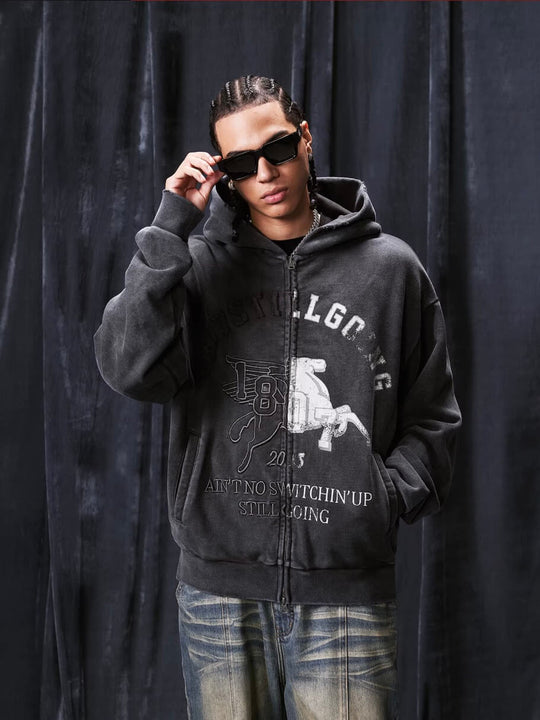 1807 Pegasus Wash Fade Zip Up Hoodie | Face 3 Face