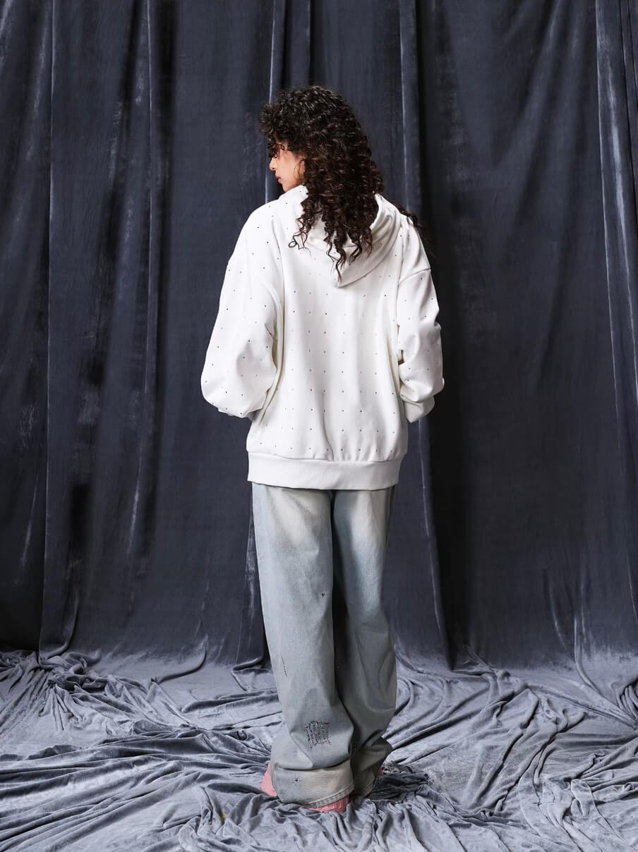 1807 Rhinestone Embellished Zip Up Hoodie | Face 3 Face